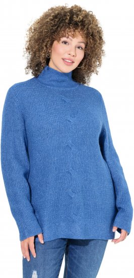 Ulla Popken Cable Knit Long Sleeve Turtleneck Sweater Teal Blue - Hoodies & Sweatshirts - 