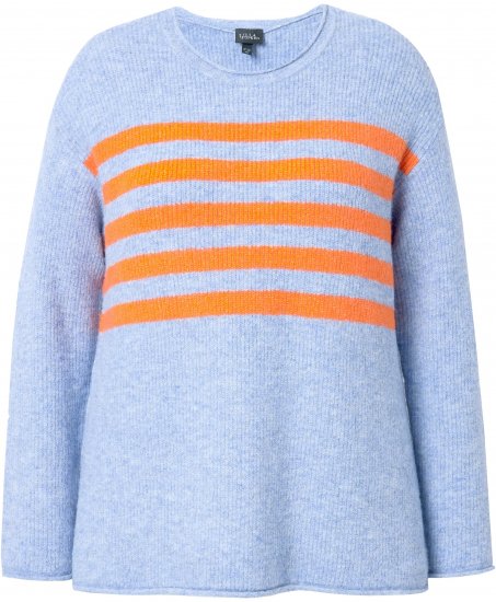 Ulla Popken Striped Long Sleeve Sweater Sky Blue - Hoodies & Sweatshirts - 