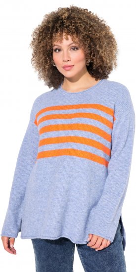 Ulla Popken Striped Long Sleeve Sweater Sky Blue - Hoodies & Sweatshirts - 