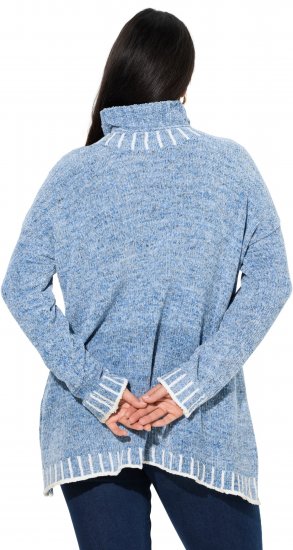 Ulla Popken Blanket Stitch Oversized Turtleneck Sweater Dove Blue - Hoodies & Sweatshirts - 