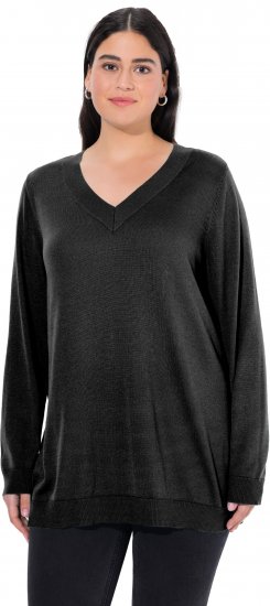 Ulla Popken Soft Fine Knit Pullover V-Neck Sweatshirt Black - Hoodies & Sweatshirts - 