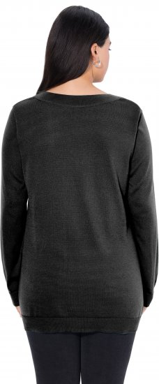 Ulla Popken Soft Fine Knit Pullover V-Neck Sweatshirt Black - Hoodies & Sweatshirts - 