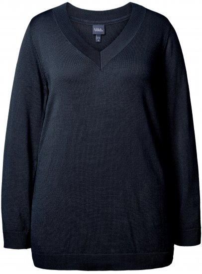 Ulla Popken Soft Fine Knit Pullover V-Neck Sweatshirt Marine - Hoodies & Sweatshirts - 