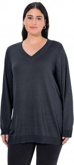 Ulla Popken Soft Fine Knit Pullover V-Neck Sweatshirt Marine - Hoodies & Sweatshirts - 