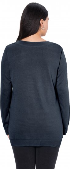 Ulla Popken Casual V-Neck Long Sleeve Sweater Navy Blue - Hoodies & Sweatshirts - 