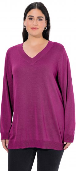 Ulla Popken Soft Fine Knit Pullover V-Neck Sweatshirt Dark Lilac - Hoodies & Sweatshirts - 