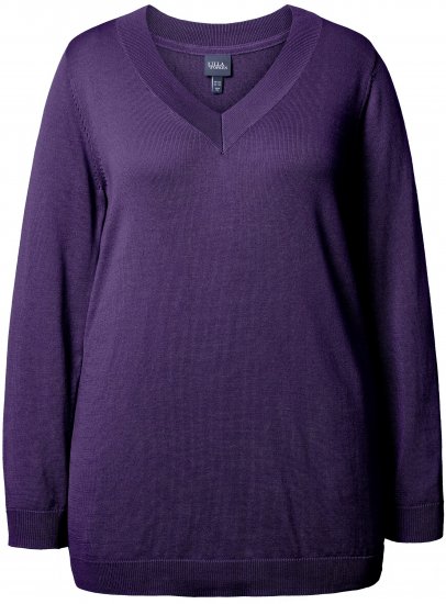 Ulla Popken Casual V-Neck Long Sleeve Sweater Deep Violet - Hoodies & Sweatshirts - 