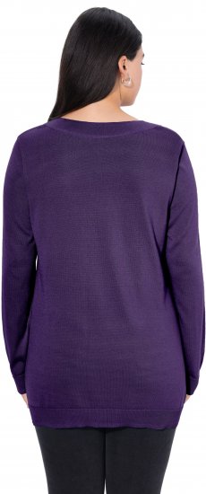 Ulla Popken Casual V-Neck Long Sleeve Sweater Deep Violet - Hoodies & Sweatshirts - 