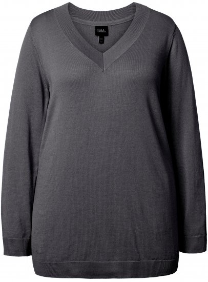 Ulla Popken Casual V-Neck Long Sleeve Sweater Charcoal Grey Melange - Hoodies & Sweatshirts - 