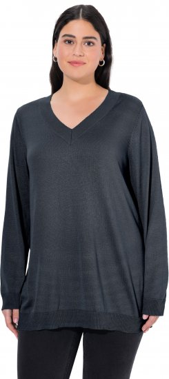 Ulla Popken Casual V-Neck Long Sleeve Sweater Navy Blue - Hoodies & Sweatshirts - 