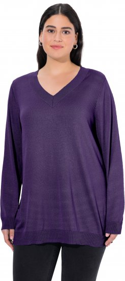 Ulla Popken Casual V-Neck Long Sleeve Sweater Deep Violet - Hoodies & Sweatshirts - 