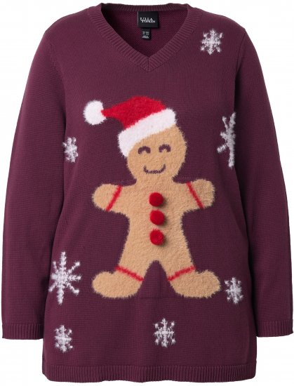 Ulla Popken Gingerbread Man Christmas Sweater Dark Wine Red - Hoodies & Sweatshirts - 