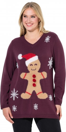 Ulla Popken Gingerbread Man Christmas Sweater Dark Wine Red - Hoodies & Sweatshirts - 