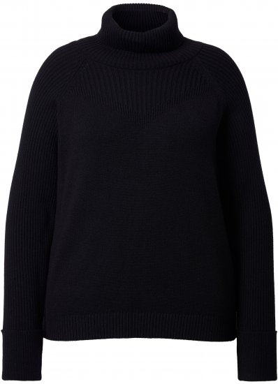 Ulla Popken Turtleneck Sweater with Ribbed Inserts Black - Hoodies & Sweatshirts - 