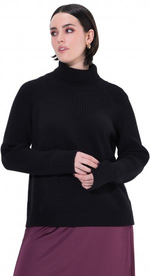 Ulla Popken Turtleneck Sweater with Ribbed Inserts Black - Hoodies & Sweatshirts - 