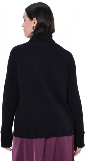 Ulla Popken Turtleneck Sweater with Ribbed Inserts Black - Hoodies & Sweatshirts - 