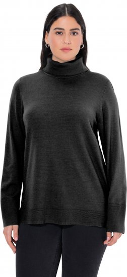 Ulla Popken Turtleneck Ribbed Trim Long Sleeve Sweater Black - Hoodies & Sweatshirts - 