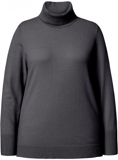 Ulla Popken Turtleneck Ribbed Trim Long Sleeve Sweater Charcoal Grey Melange - Hoodies & Sweatshirts - 