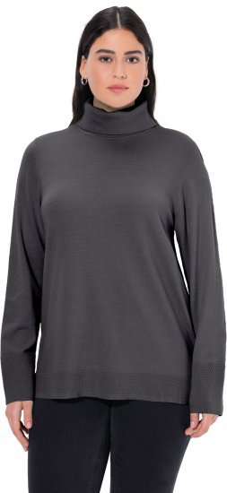 Ulla Popken Turtleneck Ribbed Trim Long Sleeve Sweater Charcoal Grey Melange - Hoodies & Sweatshirts - 