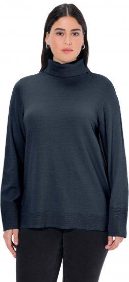 Ulla Popken Turtleneck Ribbed Trim Long Sleeve Sweater Navy - Hoodies & Sweatshirts - 
