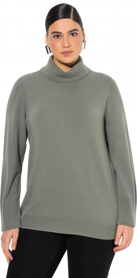 Ulla Popken Turtleneck Ribbed Trim Long Sleeve Sweater Grey - Hoodies & Sweatshirts - 