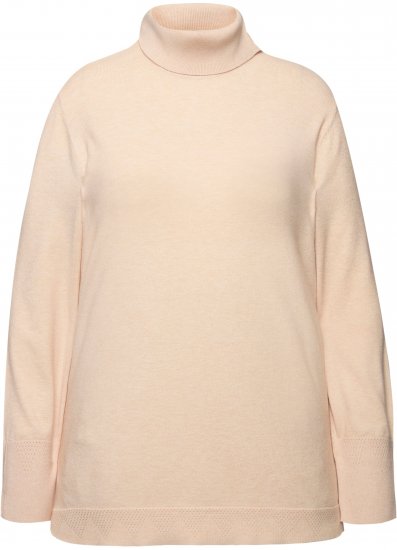 Ulla Popken Turtleneck Ribbed Trim Long Sleeve Sweater Nature Melange - Hoodies & Sweatshirts - 