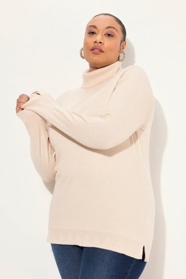 Ulla Popken Turtleneck Ribbed Trim Long Sleeve Sweater Nature Melange - Hoodies & Sweatshirts - Kuschelige Sweatshirts, Hoodies & Strick