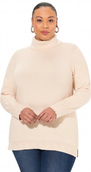 Ulla Popken Turtleneck Ribbed Trim Long Sleeve Sweater Nature Melange - Hoodies & Sweatshirts - 