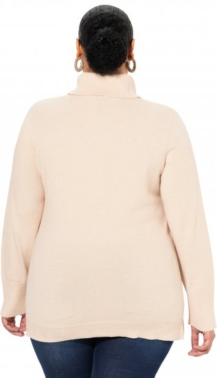 Ulla Popken Turtleneck Ribbed Trim Long Sleeve Sweater Nature Melange - Hoodies & Sweatshirts - 