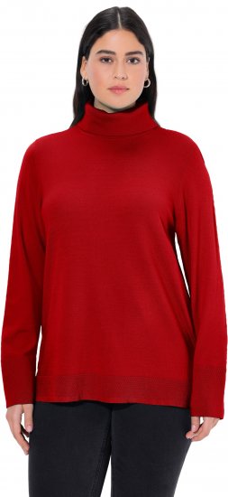Ulla Popken Turtleneck Ribbed Trim Long Sleeve Sweater Salsa Red - Hoodies & Sweatshirts - 