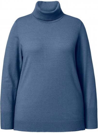 Ulla Popken Turtleneck Ribbed Trim Long Sleeve Sweater Atlantic Blue - Hoodies & Sweatshirts - 