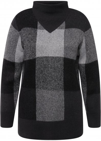 Ulla Popken Grand Check Long Sleeve Sweater Charcoal Grey Melange - Hoodies & Sweatshirts - 