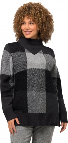 Ulla Popken Grand Check Long Sleeve Sweater Charcoal Grey Melange - Hoodies & Sweatshirts - 