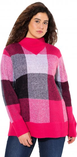 Ulla Popken Grand Check Long Sleeve Sweater Red Pink - Hoodies & Sweatshirts - 