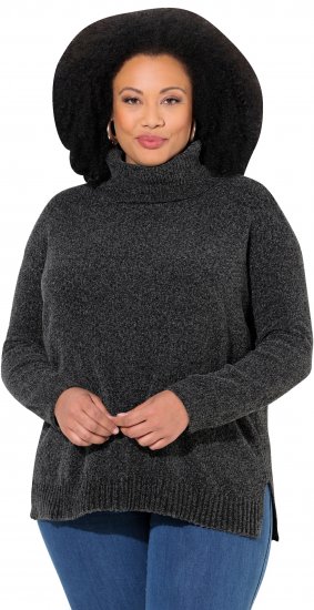 Ulla Popken Soft Textured Chenille Oversized Fit Sweater Graphite Grey - Hoodies & Sweatshirts - 