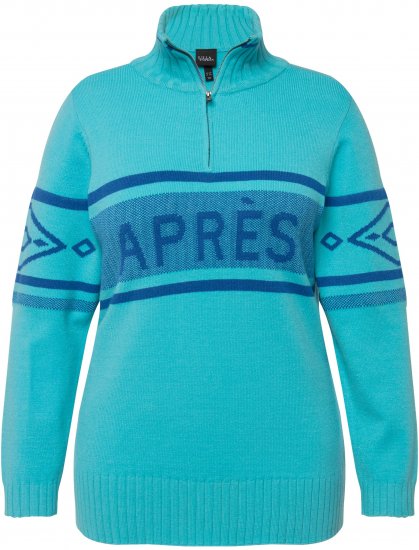 Ulla Popken Apres Ski Long Sleeve Troyer Collar Sweater Bright Turquoise - Hoodies & Sweatshirts - 