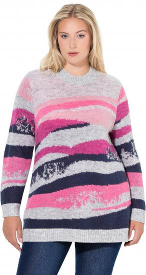 Ulla Popken Landscape Stripe Sweater Light Grey Melange - Hoodies & Sweatshirts - 