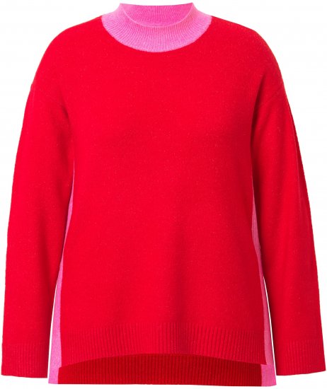 Ulla Popken Color Block Long Sleeve Sweater Lychee - Hoodies & Sweatshirts - 