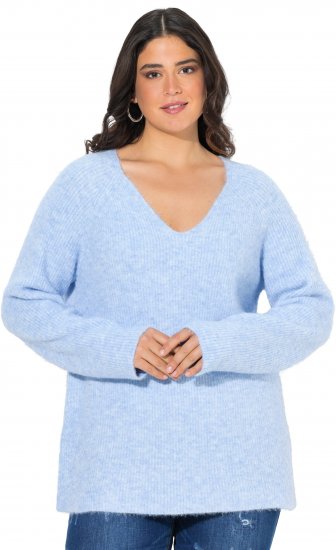Ulla Popken Long Sleeve V-Neck Ribbed Knit Sweater Light Blue - Hoodies & Sweatshirts - 
