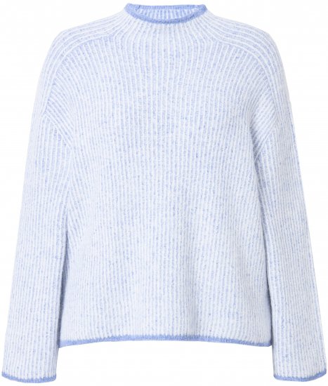 Ulla Popken Striped Wool Blend Turtleneck Sweater Sky Blue - Hoodies & Sweatshirts - 