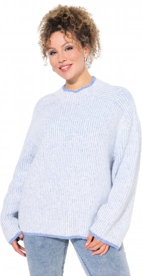Ulla Popken Striped Wool Blend Turtleneck Sweater Sky Blue - Hoodies & Sweatshirts - 