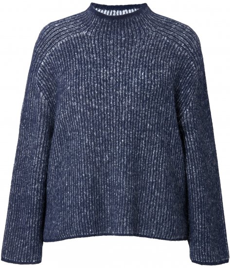 Ulla Popken Striped Wool Blend Turtleneck Sweater Ink Blue - Hoodies & Sweatshirts - 