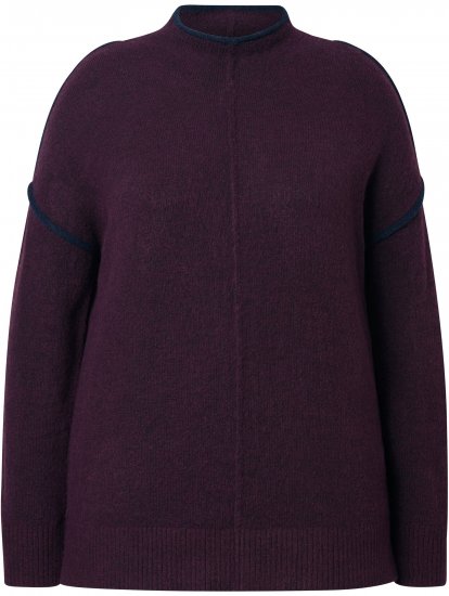 Ulla Popken Contrast Trim Long Sleeve Sweater Dark Ruby - Hoodies & Sweatshirts - 