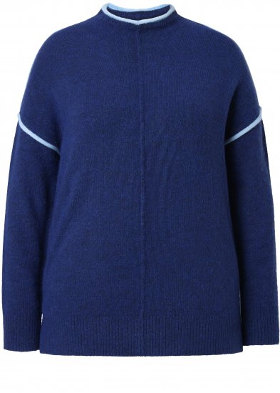 Ulla Popken Contrast Trim Long Sleeve Sweater Dark Blue - Hoodies & Sweatshirts - 