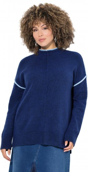 Ulla Popken Contrast Trim Long Sleeve Sweater Dark Blue - Hoodies & Sweatshirts - 