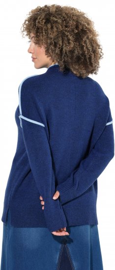Ulla Popken Contrast Trim Long Sleeve Sweater Dark Blue - Hoodies & Sweatshirts - 