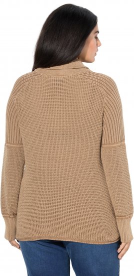 Ulla Popken Two-Tone Mixed Knit Troyer Collar Sweater Caramel - Hoodies & Sweatshirts - 