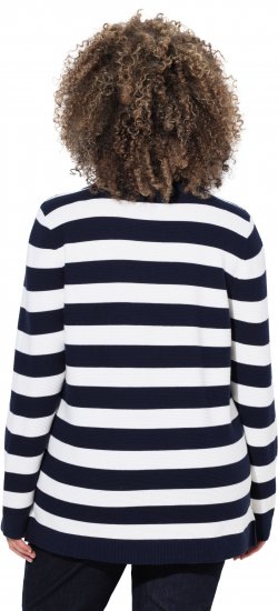 Ulla Popken Striped Polo Collar Long Sleeve Sweater Navy - Hoodies & Sweatshirts - 