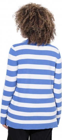 Ulla Popken Striped Polo Collar Long Sleeve Sweater Aegean Blue - Hoodies & Sweatshirts - 