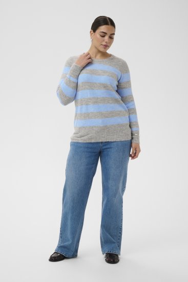 Kaffe Curve Niela Gestreifter Pullover Hellgrau/Blau - Pullover & Strickmode - 